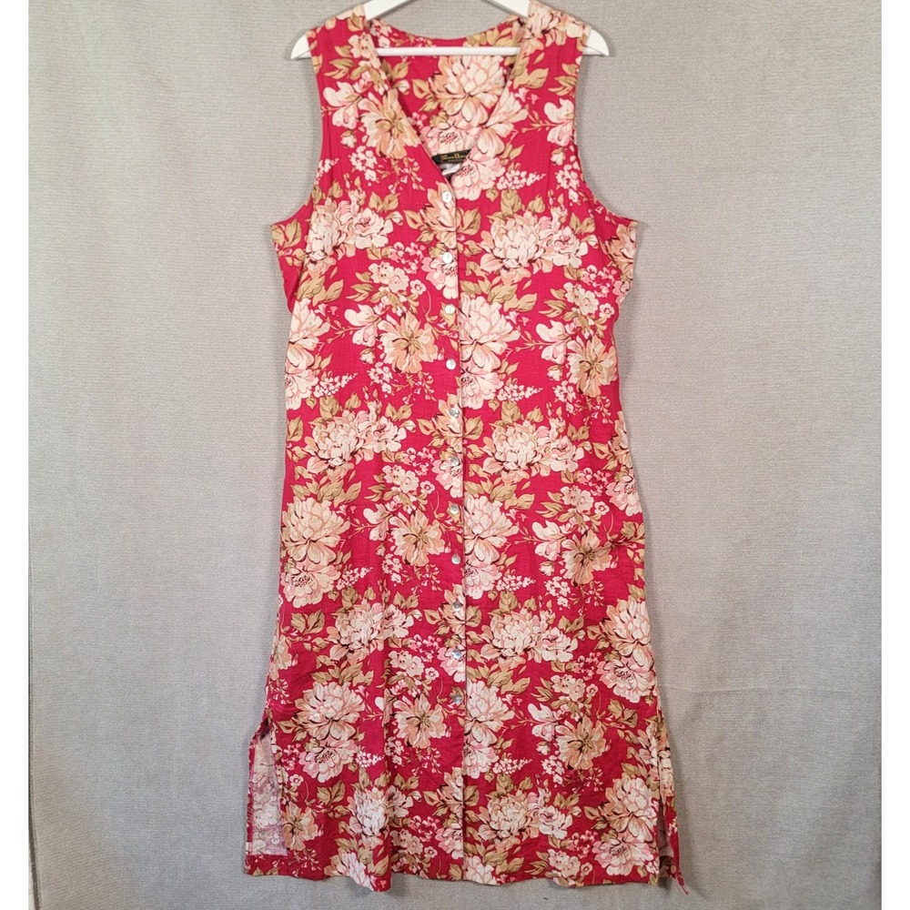 Manor House Dress Vtg Cotton Garden Floral Button Up Tie Back Womens Large